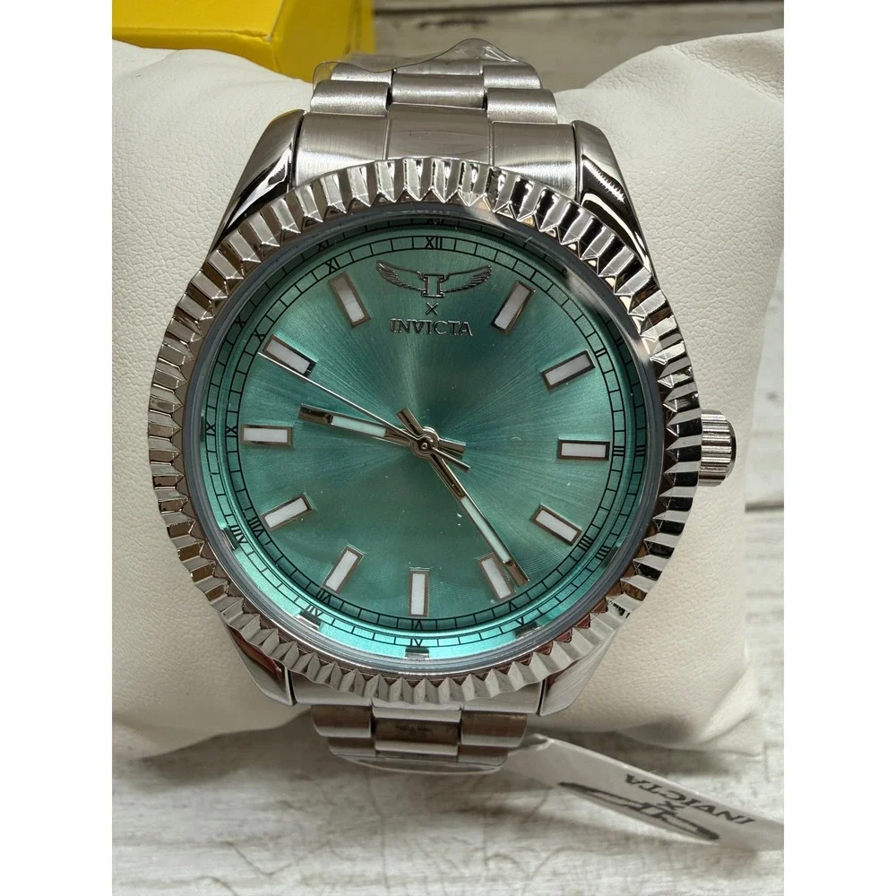 Invicta Specialty Mens Watch Teal Sunray Dial Fluted Bezel Silver Steel 70049